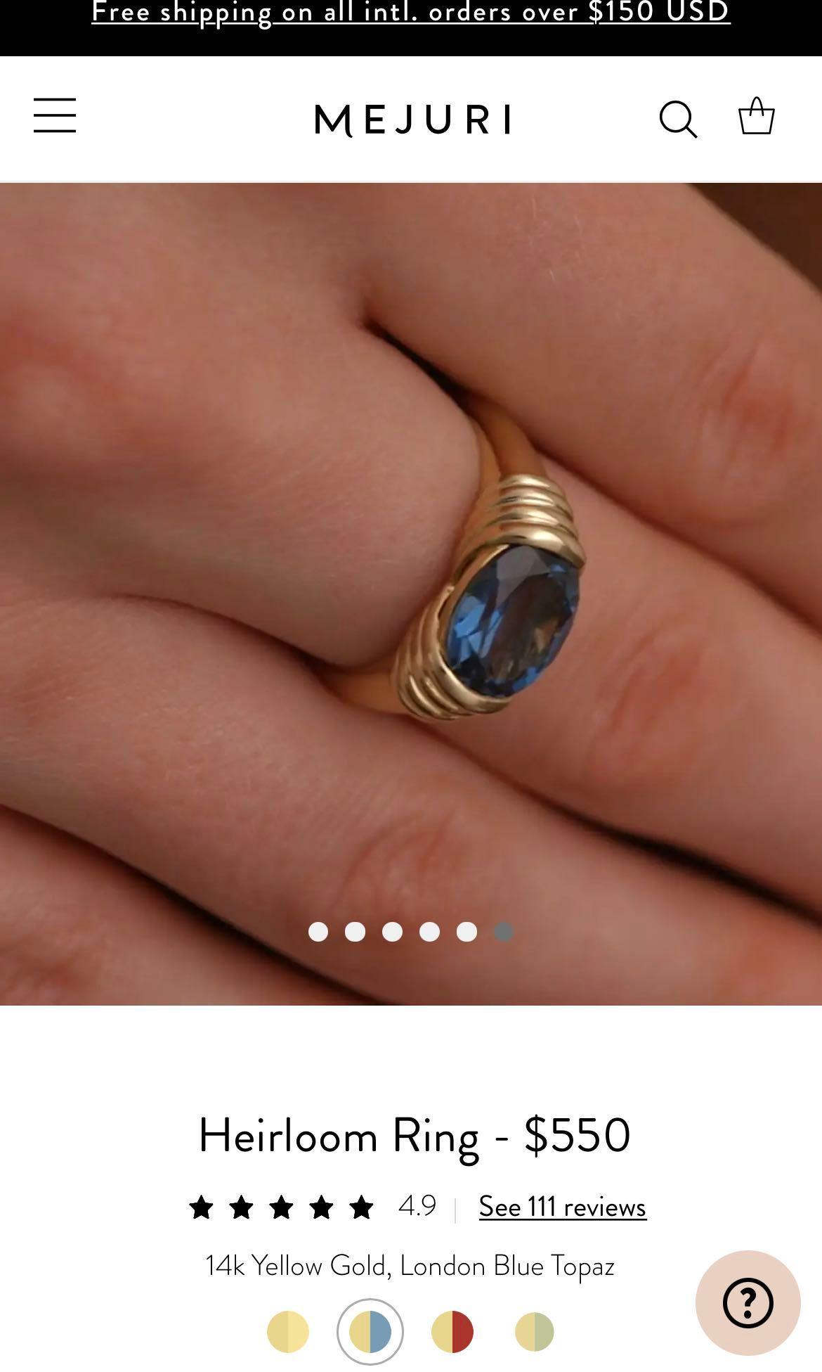 Mejuri Heirloom Ring in London Blue Topaz, Women's Fashion, Jewelry ...