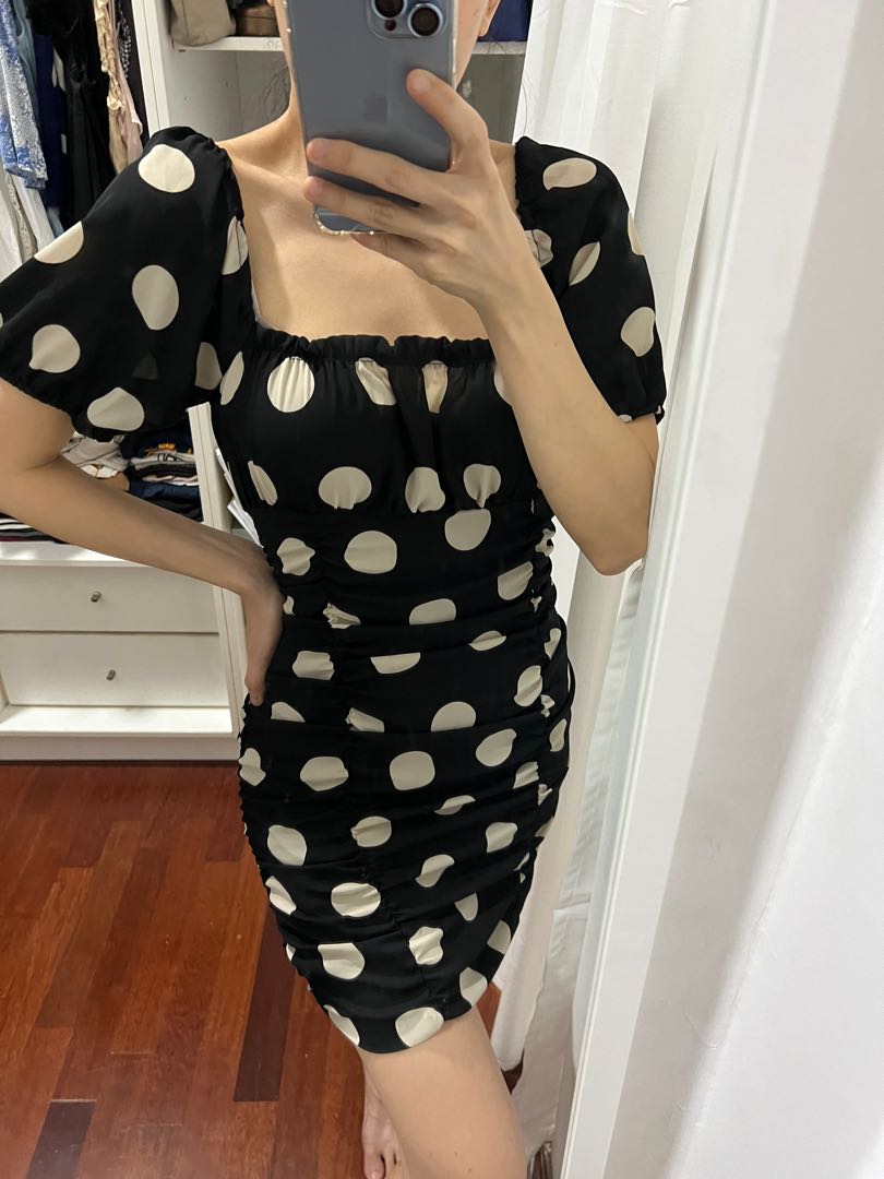 Miss selfridge black polka dot dress on sale