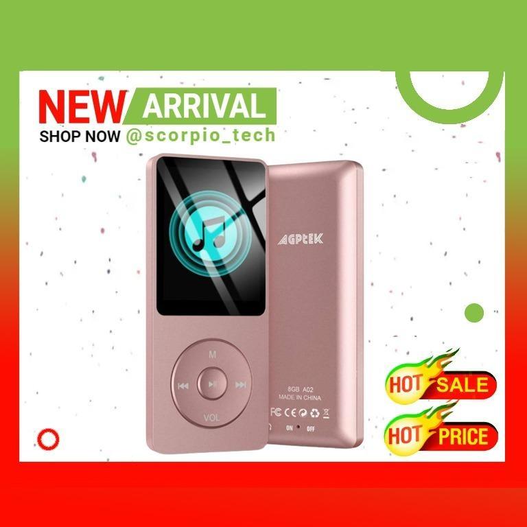 AGPTEK A02 8GB MP3 Player, 70 Hours Playback Lossless Sound Music Player,  Supports up to 128GB, Rose Gold