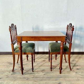 Rectangular mahogany table and set of mahogany chairs