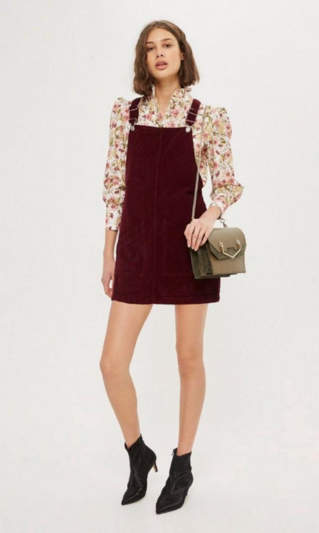 Topshop burgundy pinafore dress top