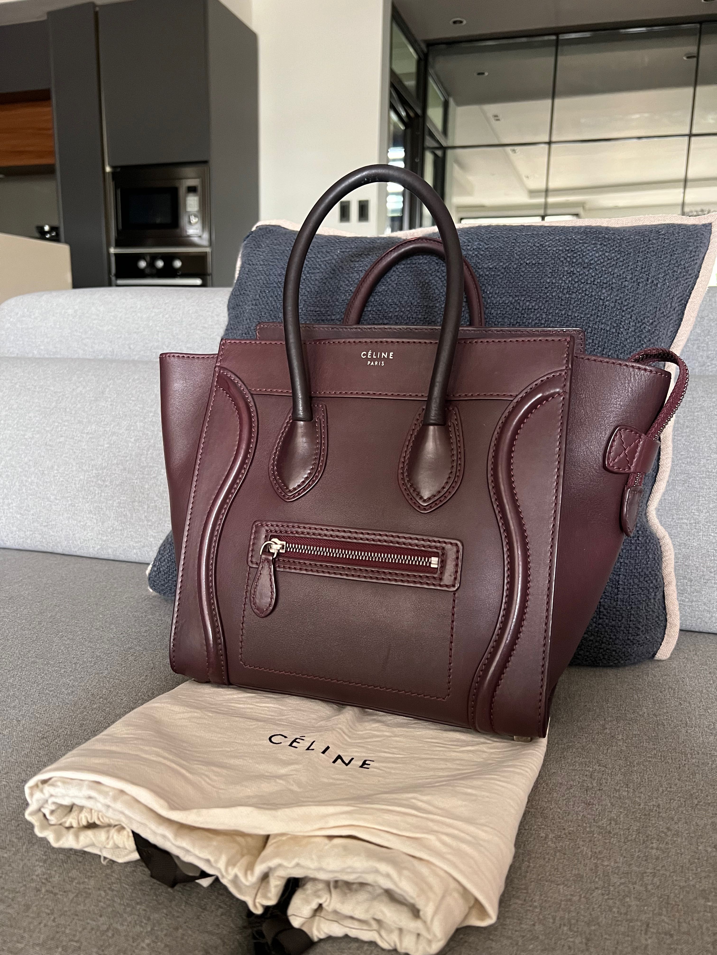 Celine micro sales luggage burgundy
