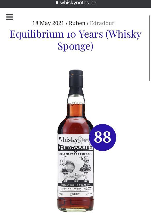 WF:89 Edradour Equilibrium Whisky Sponge 10yo, 嘢食& 嘢飲, 酒精