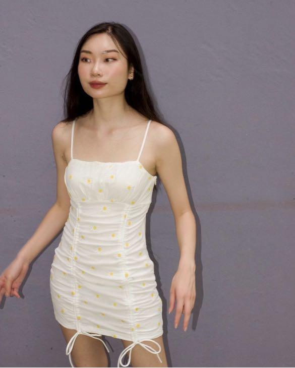 daisy mesh dress white