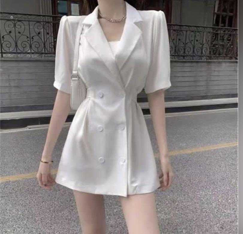 White short sleeve blazer dress sale