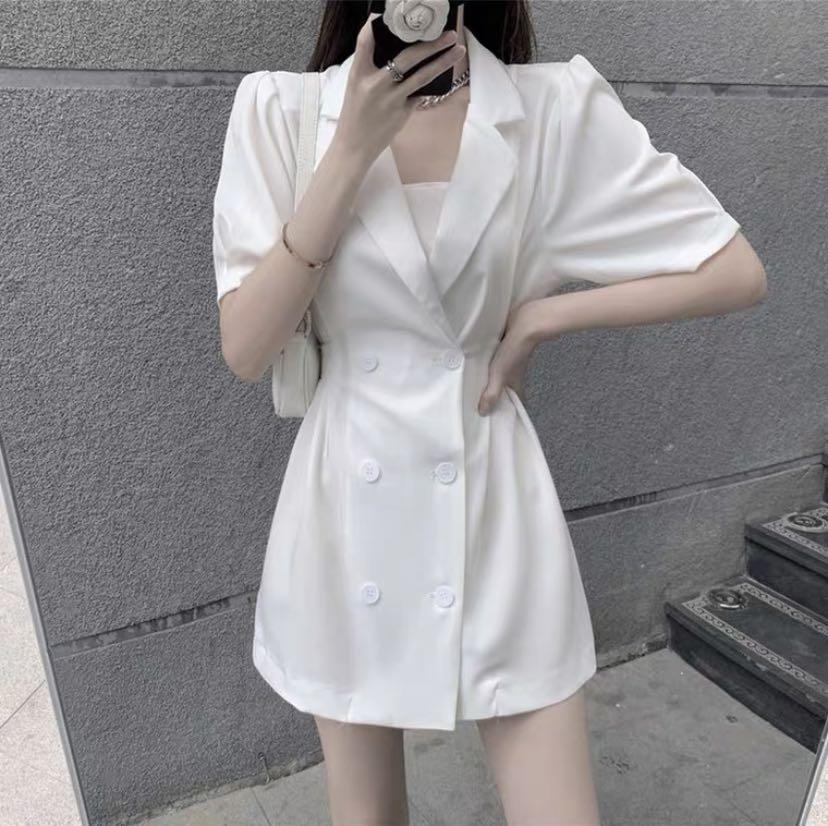 White short sleeve blazer dress sale