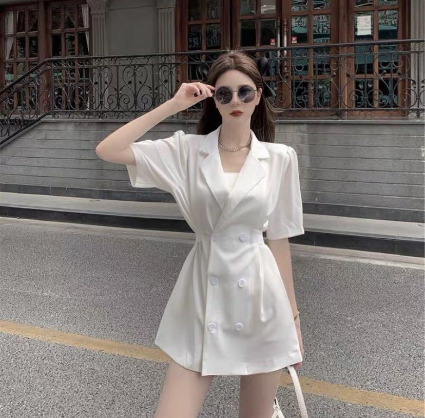 White short sleeve outlet blazer dress