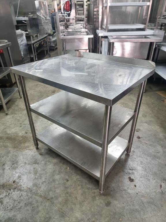 WORKTABLE 3 TIER STAINLESS STEEL 3 TIER WORKTABLE C/W BACKSPLASH USED ...