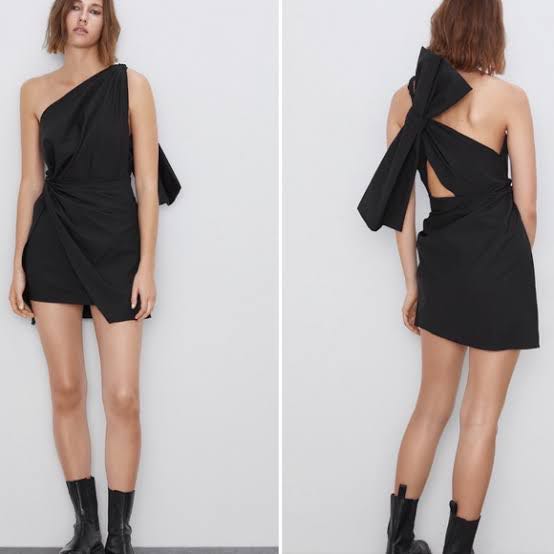 Zara asymmetric mini dress with bow Women s Fashion Dresses