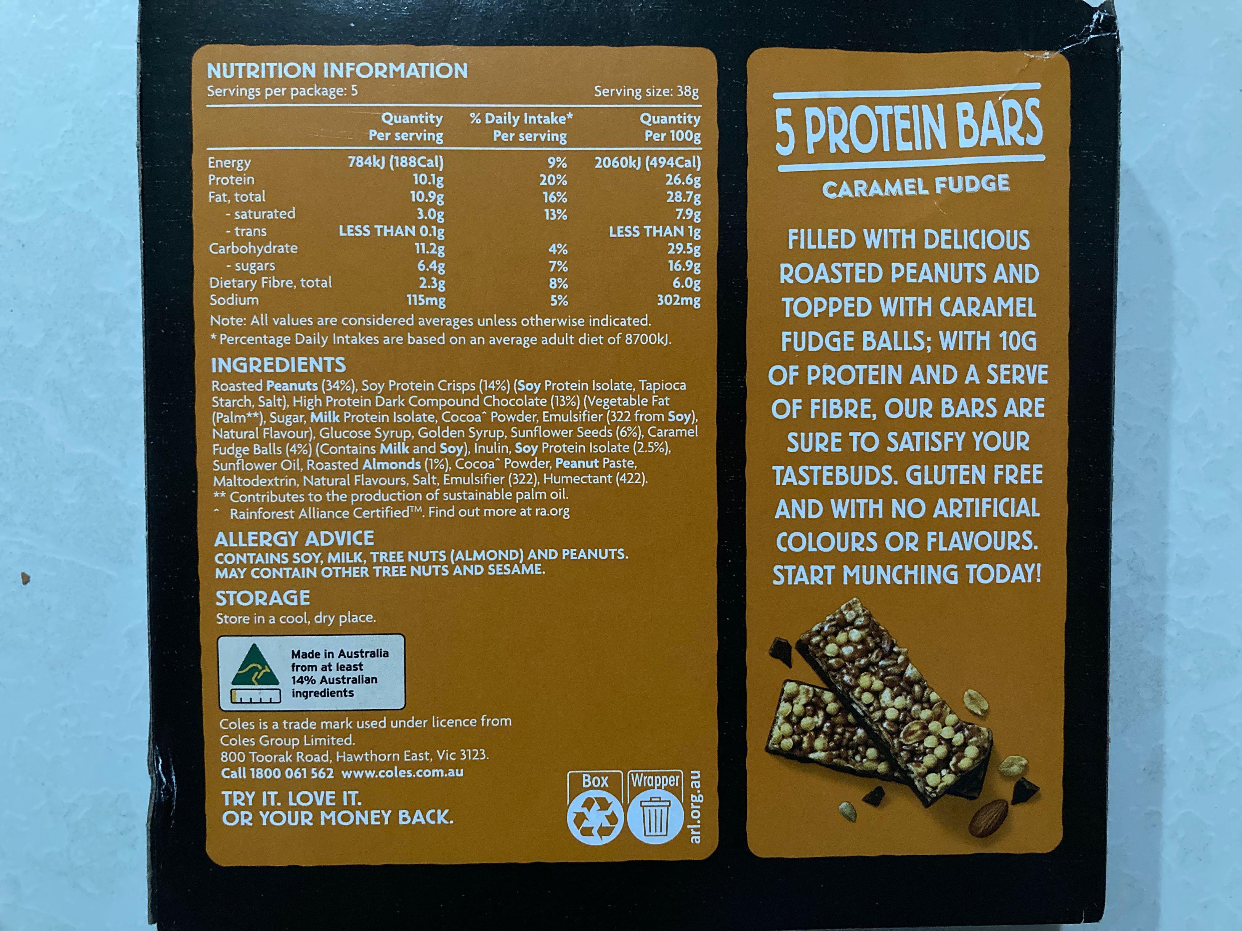 10g Coles Protein Bars (5packs), Food & Drinks, Packaged & Instant Food