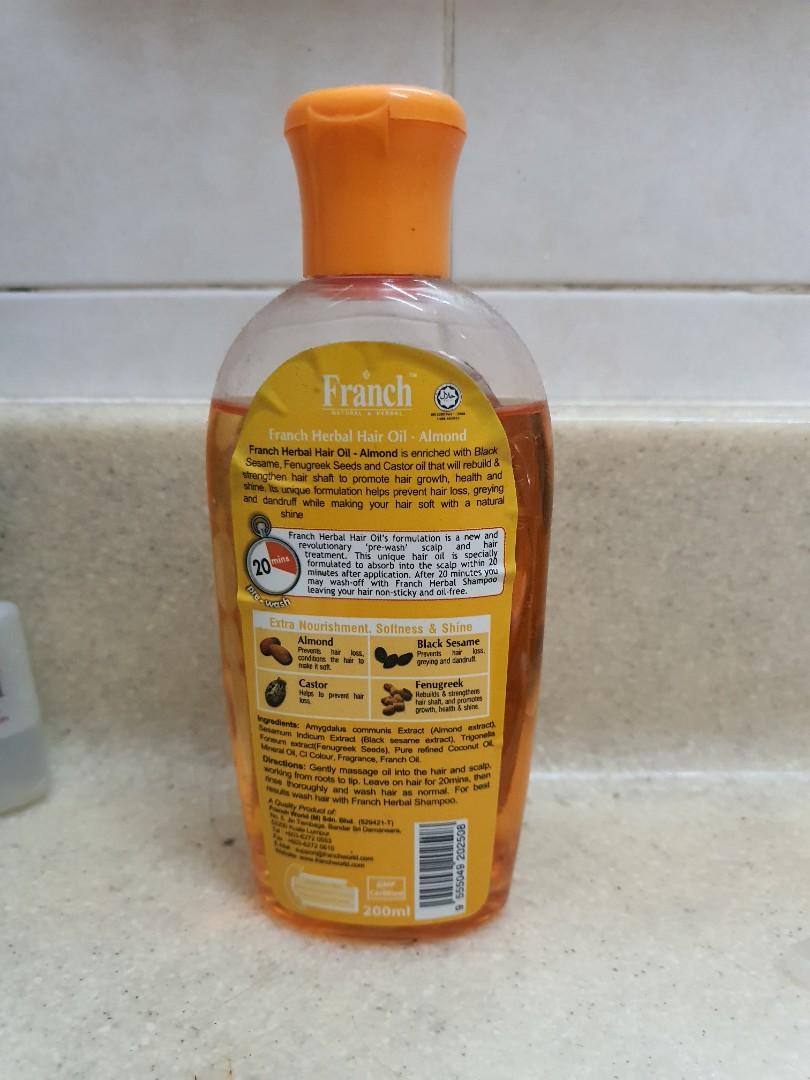 200ml Franch Natural Herbal Almond Oil, Beauty & Personal Care, Hair on  Carousell