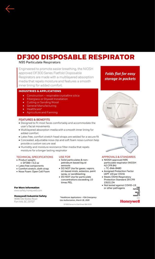 [50 PCS] HONEYWELL H910 PLUS N95 PARTICULATE RESPIRATOR NIOSH APPROVED