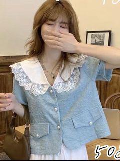 🦄蕾絲大領子可愛襯衫綠色🦄