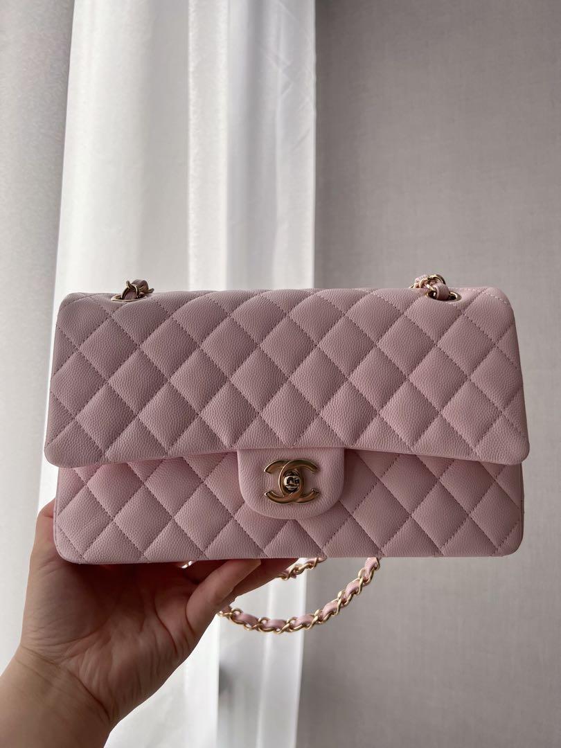 Chanel Classic Medium Double Flap 22P Light Pink Quilted Caviar