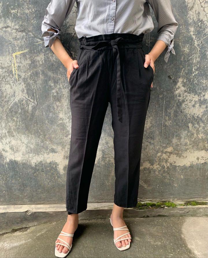 Ankle pants zara black with belt celana 