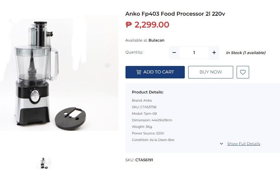 Anko Fp403 Food Processor 2l 220v, TV & Home Appliances, Other Home
