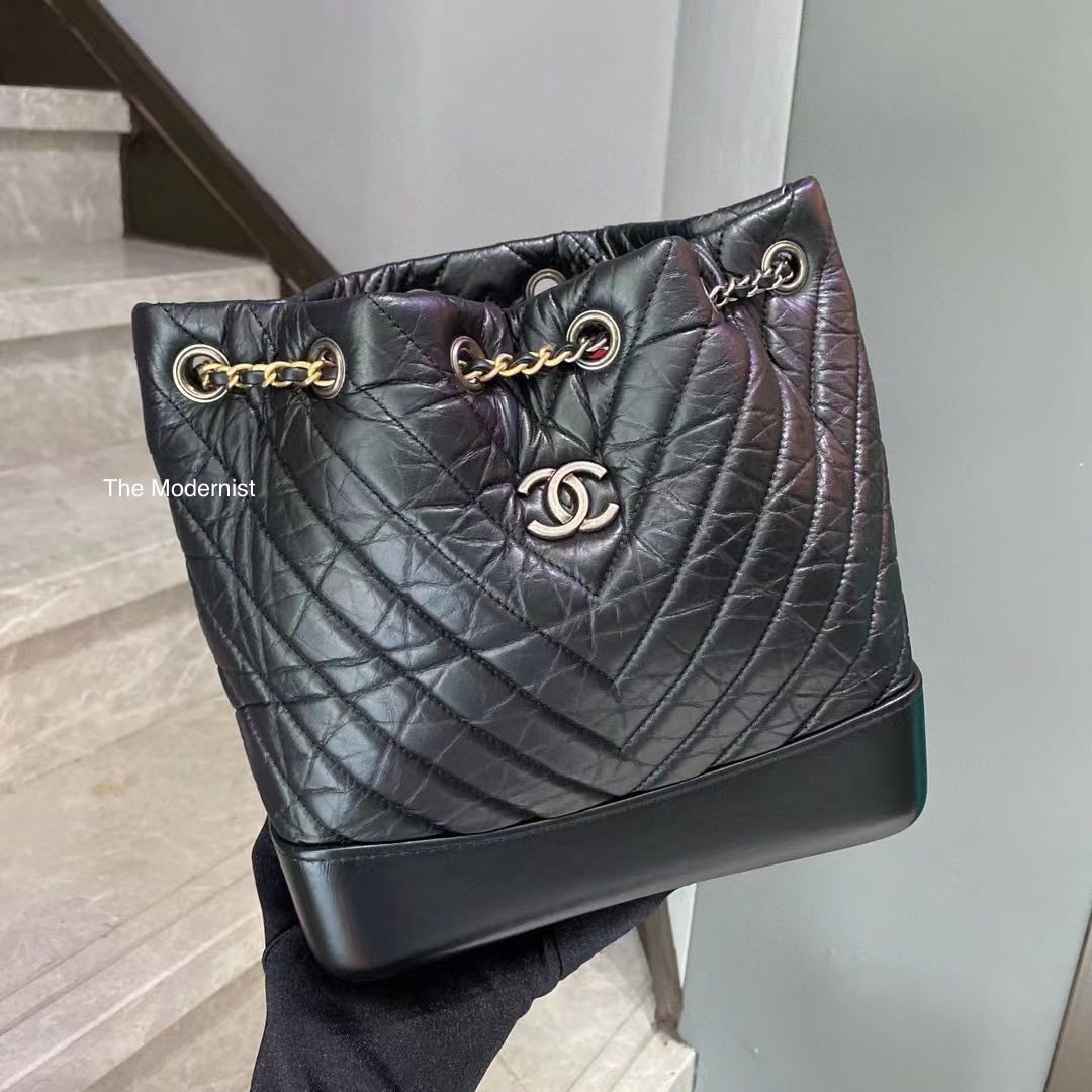 Chanel Gabrielle Medium Chevron Calf Black