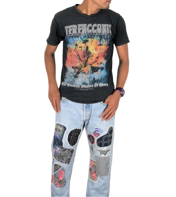 Custom Patchwork Sashiko Boro Vintage 90s Levis 501 Jeans, Men's