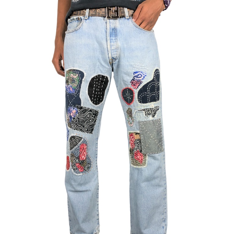 Custom Patchwork Sashiko Boro Vintage 90s Levis 501 Jeans