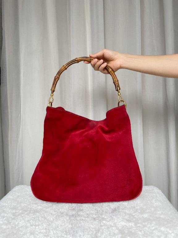 Red Gucci Bamboo Suede Shoulder Bag – Designer Revival