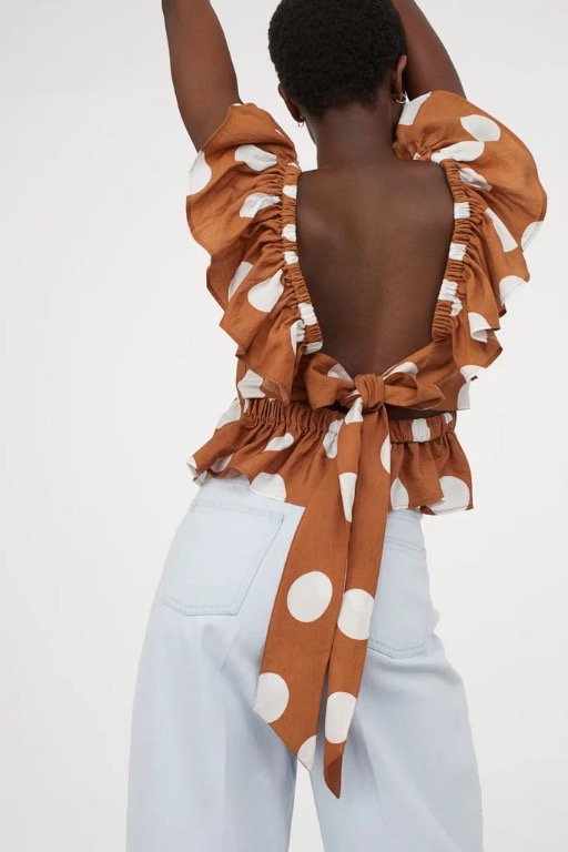 HM ruffle top tie back polka dot, Women's Fashion, Tops, Sleeveless on ...
