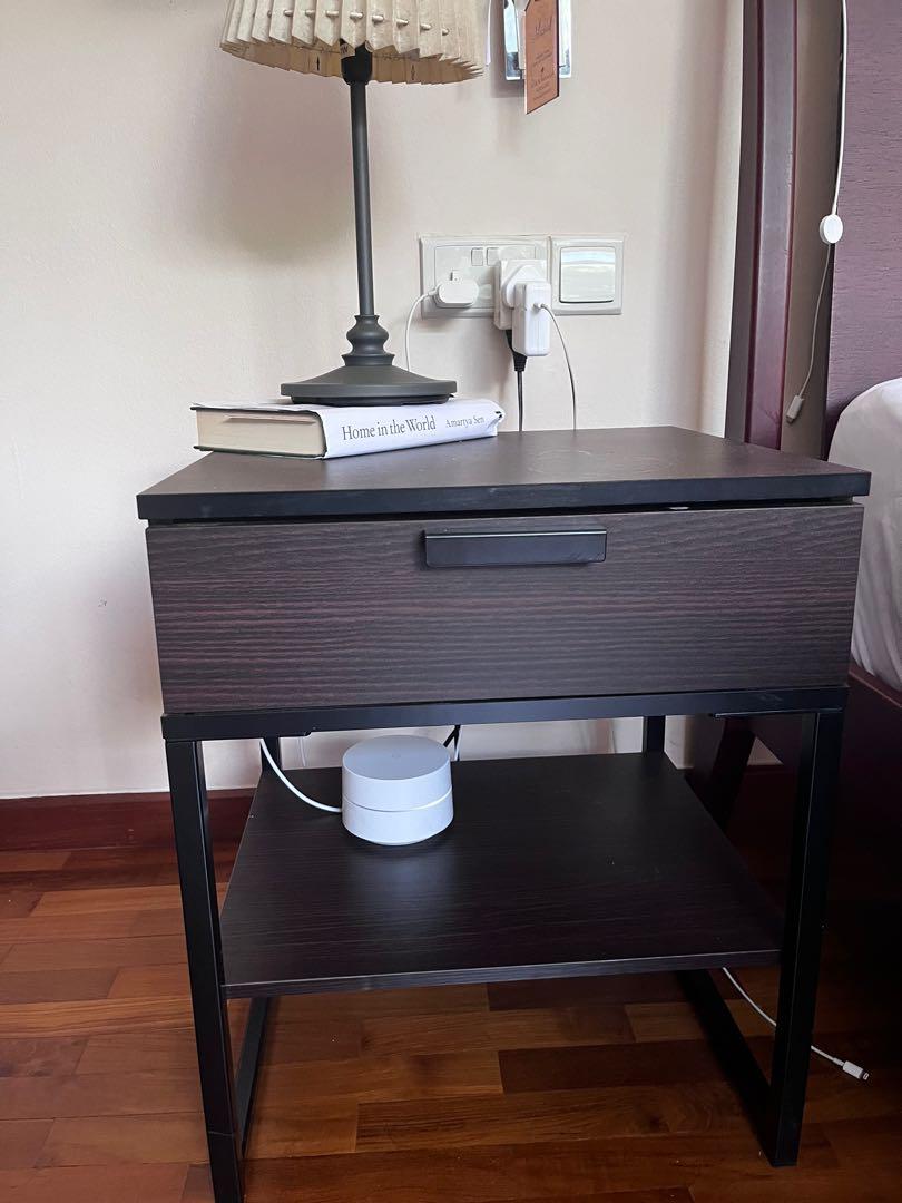 Ikea dark brown bedside table (2 pieces available), Furniture & Home
