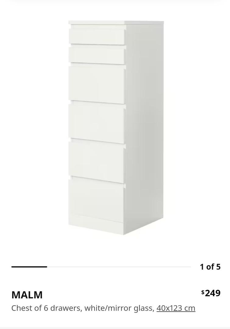 Malm chest of 6 drawers white on sale mirror glass
