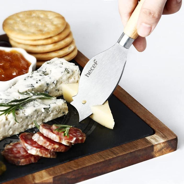 instock hecef Acacia Wood Cheese Board Set with Black Slate & Cheese