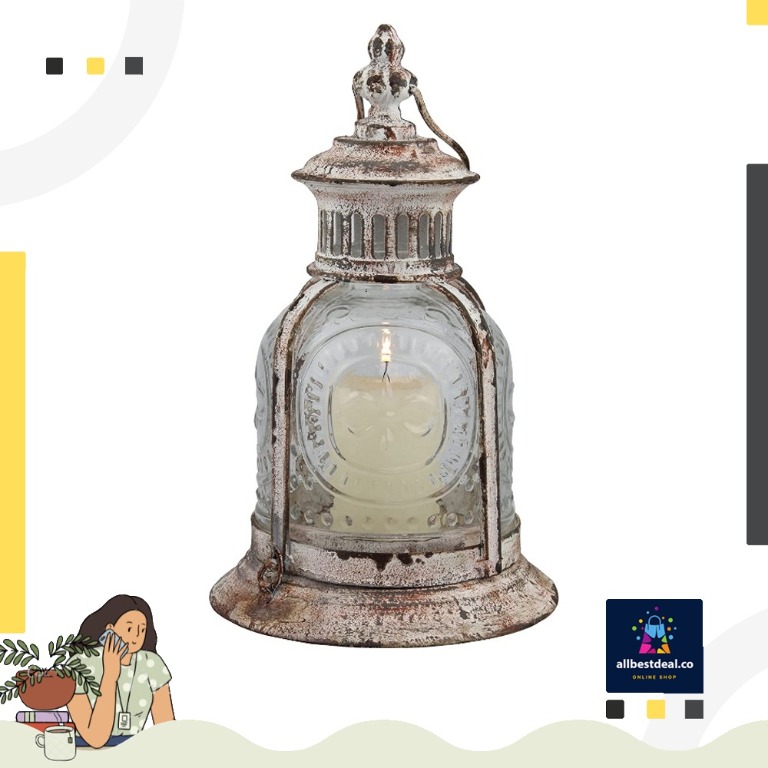 or Create a Relaxing Spa Setting For Indoor or Outdoor Use Stonebriar Antique Worn White Metal Candle Lantern Use As Decoration for Birthday Parties a Rustic Wedding Centerpiece
