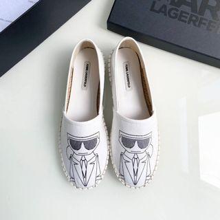 karl lagerfeld woman's canvas flat espadrille casual leather pump slip-on breathable loafer