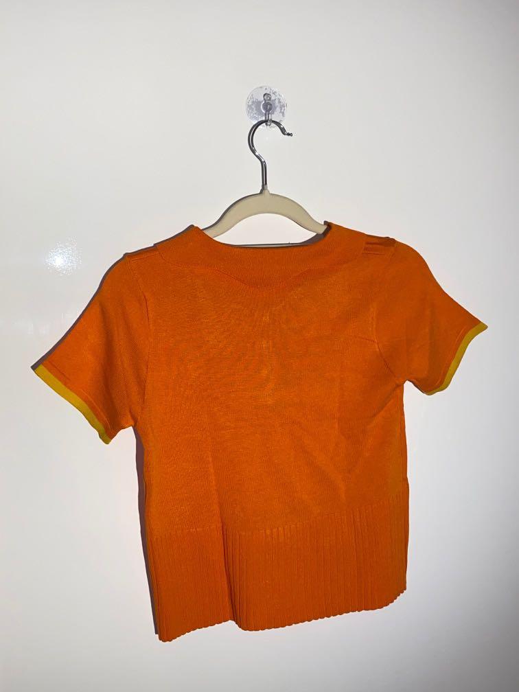 korean crop top orange, Fesyen Wanita 