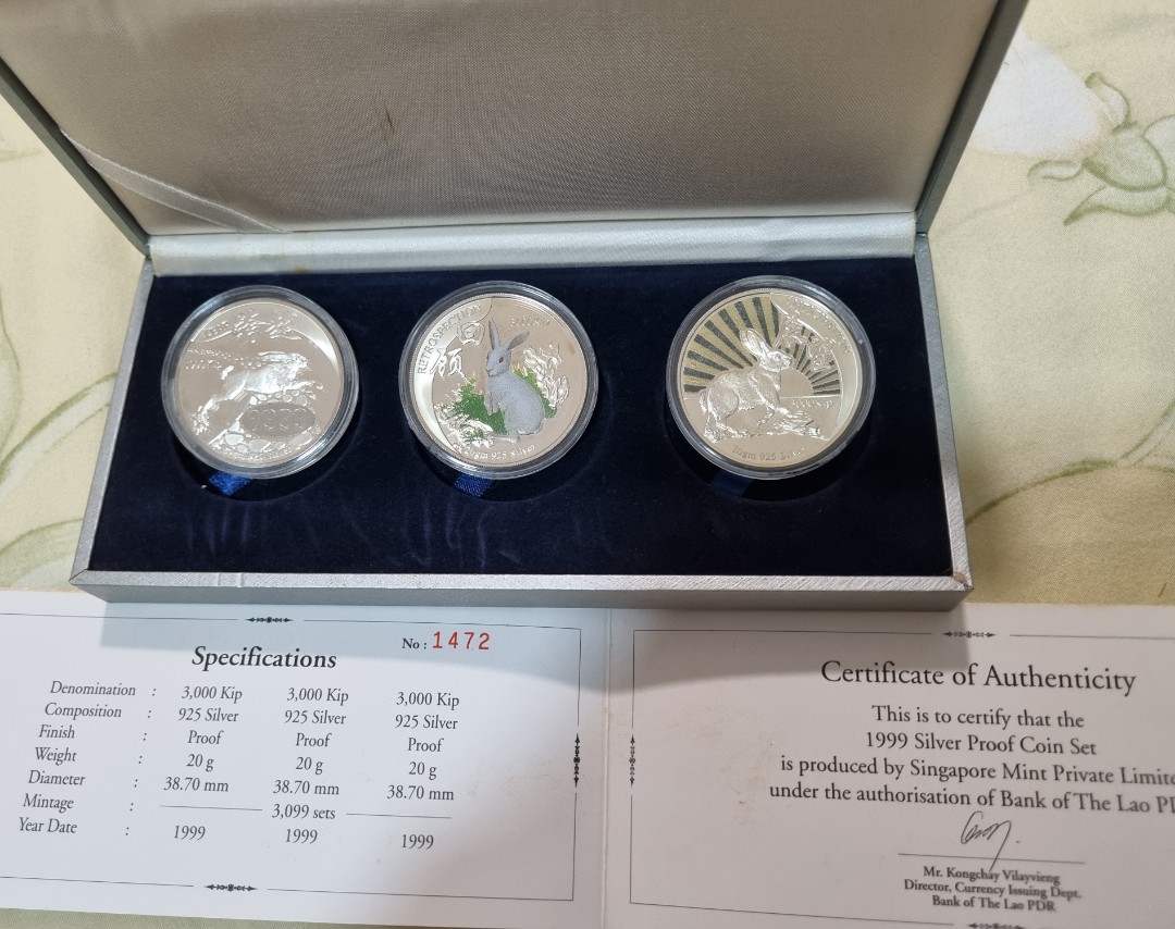 Laos rabbit silver proof coin set, Hobbies & Toys, Memorabilia ...