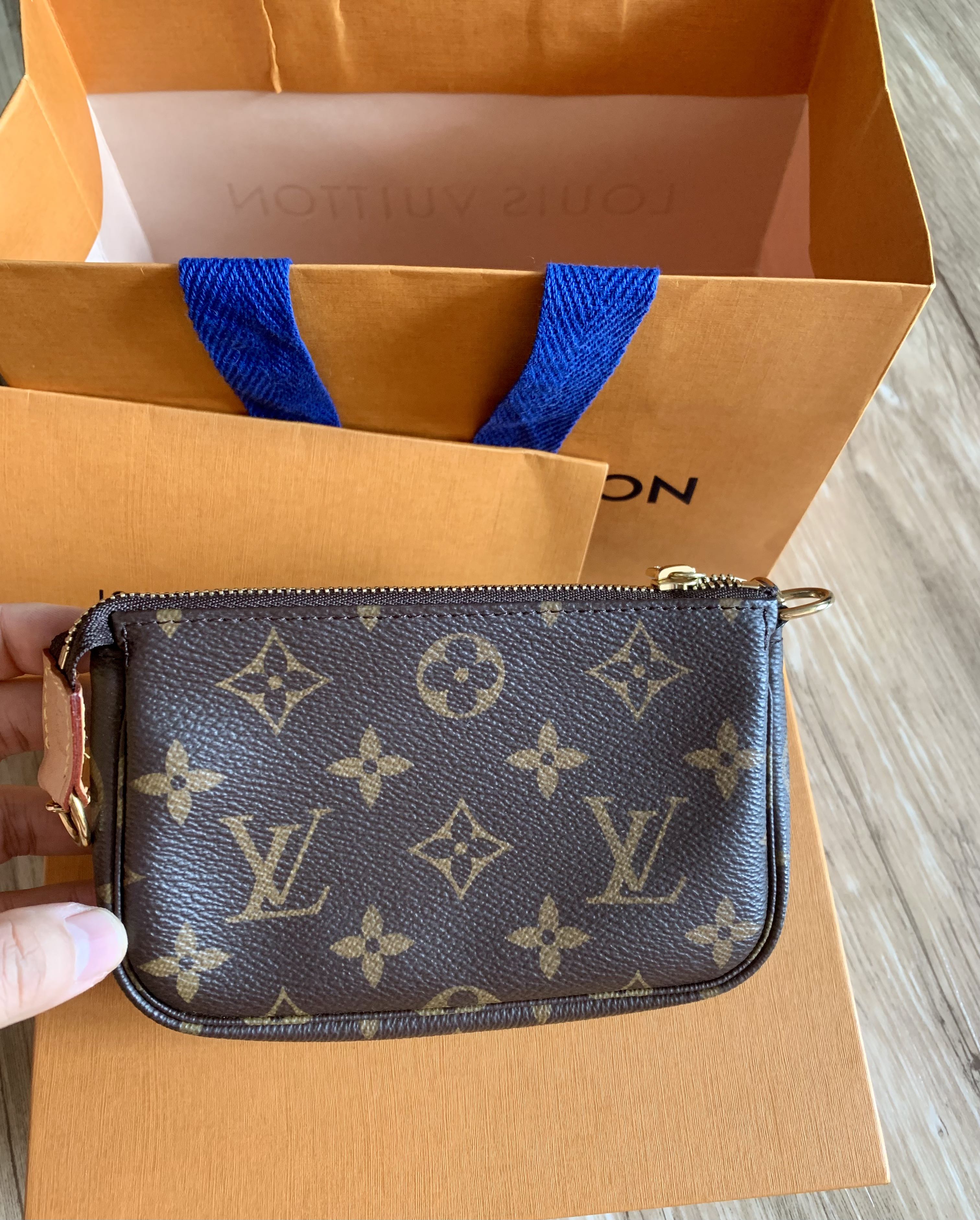 LOUIS VUITTON Mini Pochette Monogram Canvas Accessoires Pouch Brown