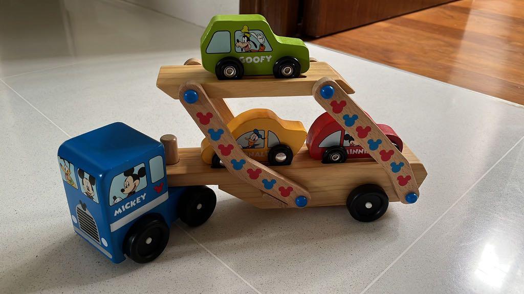 Melissa Doug Mickey Mouse Car Carrier Truck and Cars Wooden Toy