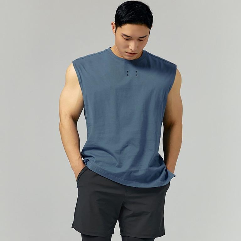 Men Singlet Korean Style Plain Color Cotton Tank Top for Gym Sports Home Casual Wear