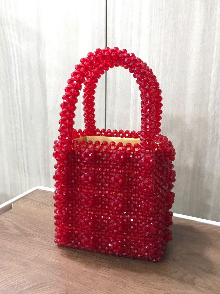 NEW Beaded Tote Box Bag Red