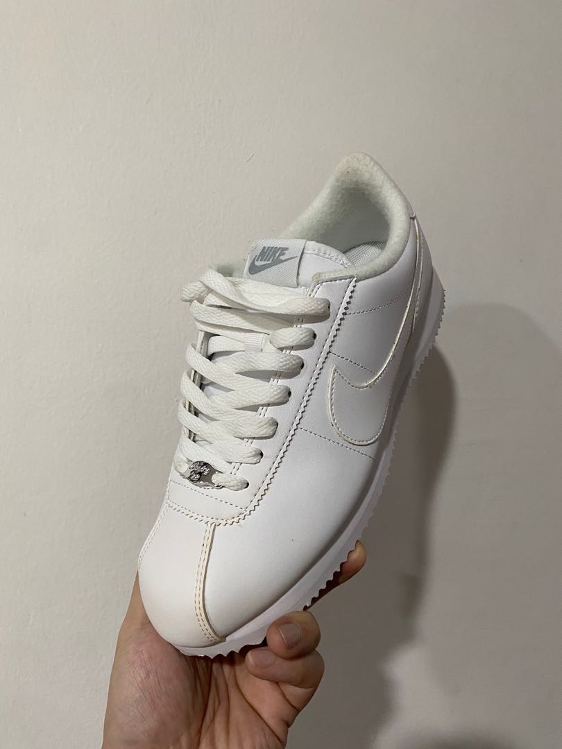 Plain white nike cortez hot sale
