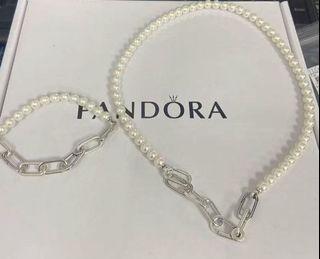 Pandora silver fresh water pearl bracelet and dresh water pearl necklace set