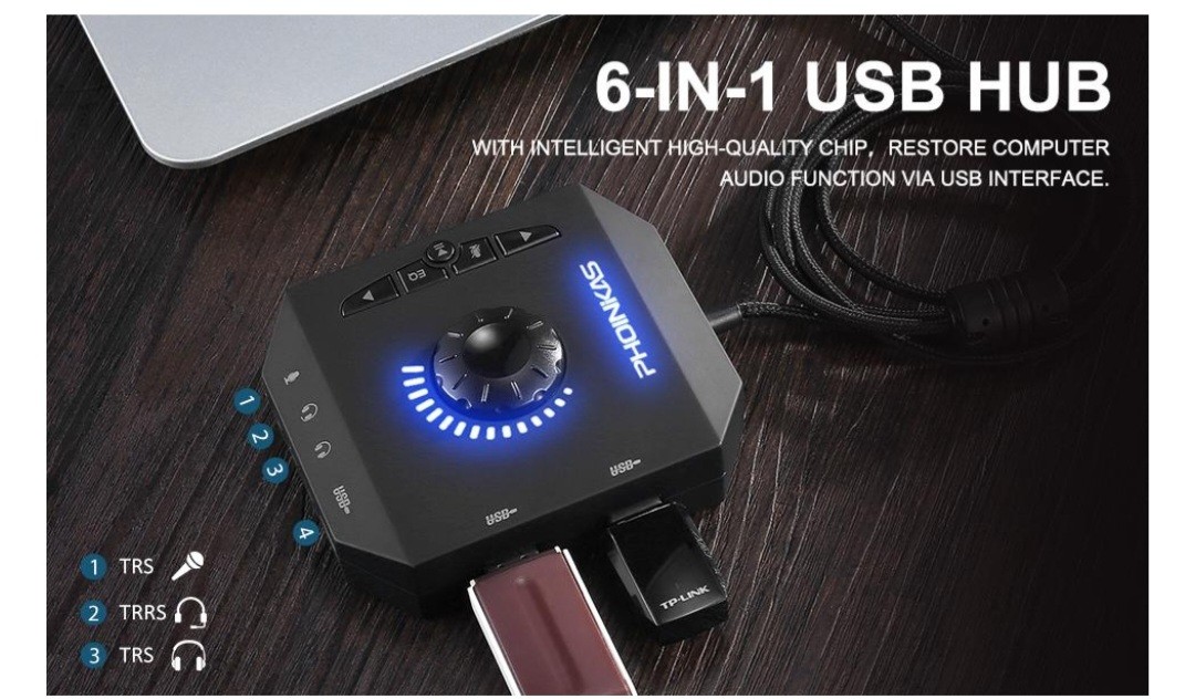 PHOINIKAS External Sound Card, USB Audio Adapter with 3.5mm Headphone