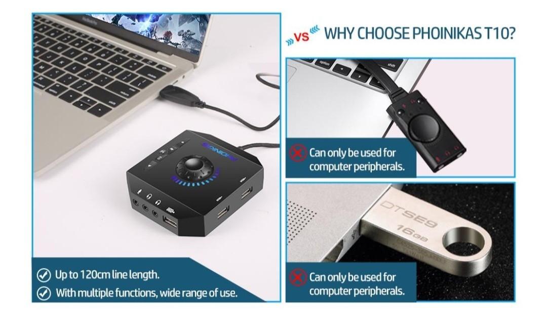 PHOINIKAS External Sound Card, USB Audio Adapter with 3.5mm Headphone
