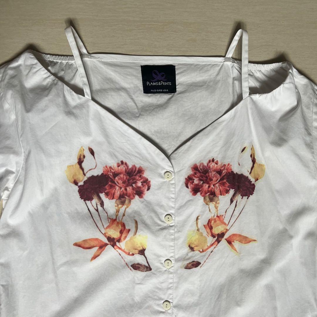 Plains and Prints off shoulder top (Category: Blouses) located in Baguio. Submitted by bleighmax (Listing ID 1166484742, Image 2). Description: Worn only once With minimal flaw on floral print as seen on pic.