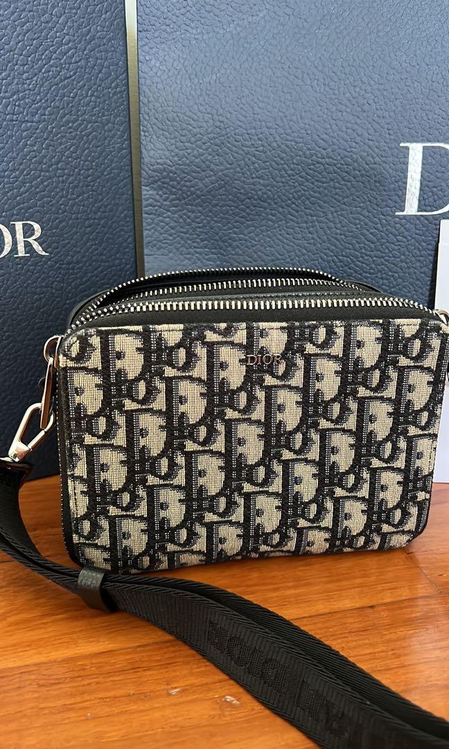 Pouch with Strap Beige and Black Dior Oblique Jacquard
