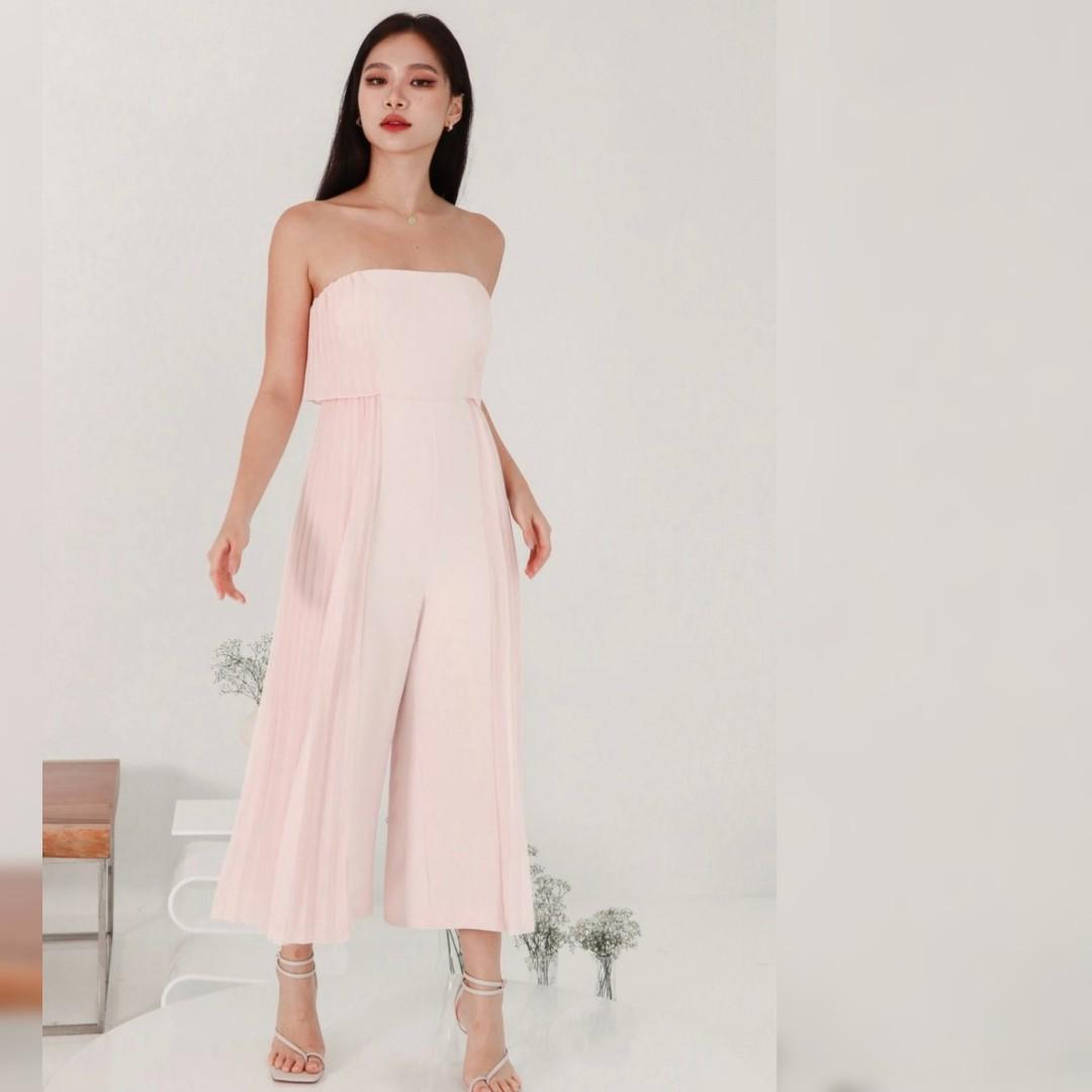 Prairie pleat tube jumpsuit in pastel pink The Style Soiree