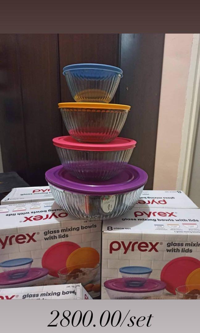 Pyrex Mixing Bowl with lid (Category: Dinnerware & Cutlery) located in Manila. Submitted by joannalagutan (Listing ID 1166516052, Image 1). Description: Pyrex Glass Mixing Bowls with lid 8 piece set.