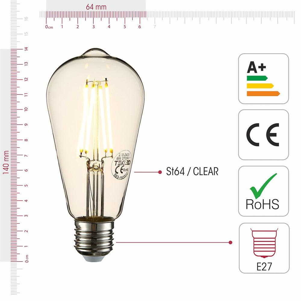 Retro LED Filament Bulb, Edison ST64 E27 Screw 6.5W 806LM Warm