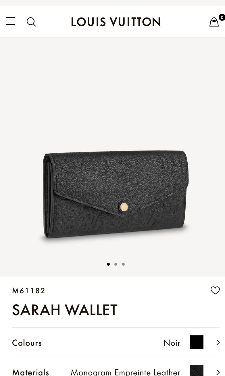 Louis Vuitton M61182 Black Monogram Empreinte leather Envelope-style Sarah  wallet