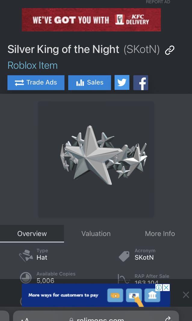 Silver King Of The Night Roblox Id silver king of the night roblox limited, Video Gaming, Gaming
