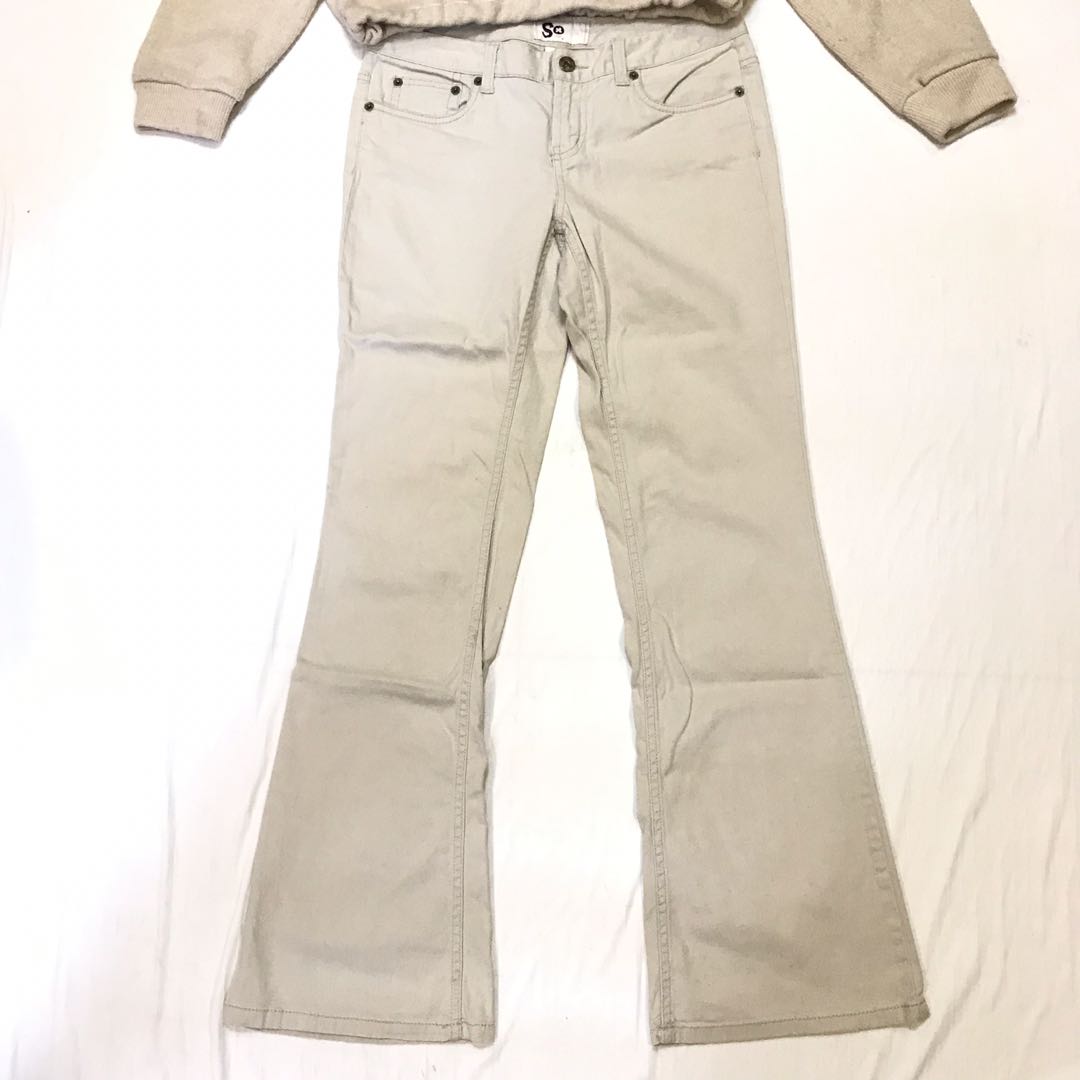 So | Low Waist Flare Leg Cream Pants 
