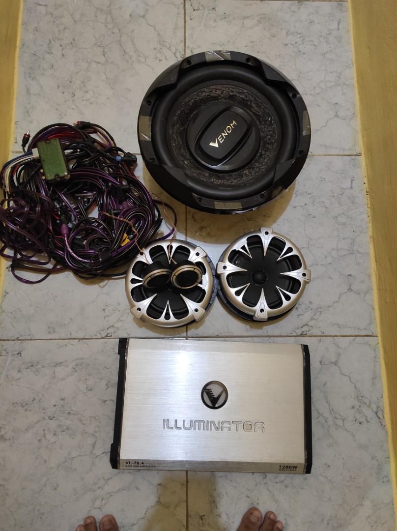 Audio Sound sistem mobil 1 set, Power Ampli 4 Channel venom, Sub 12
