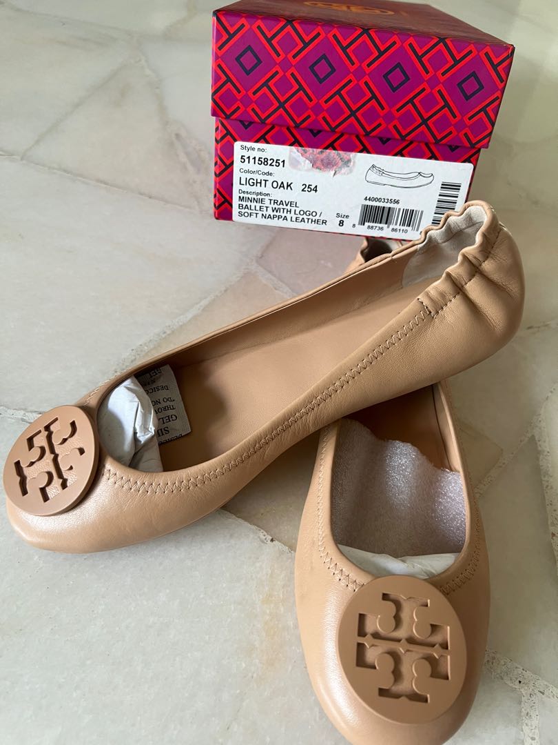Tory burch minnie travel ballet flat light oak discount